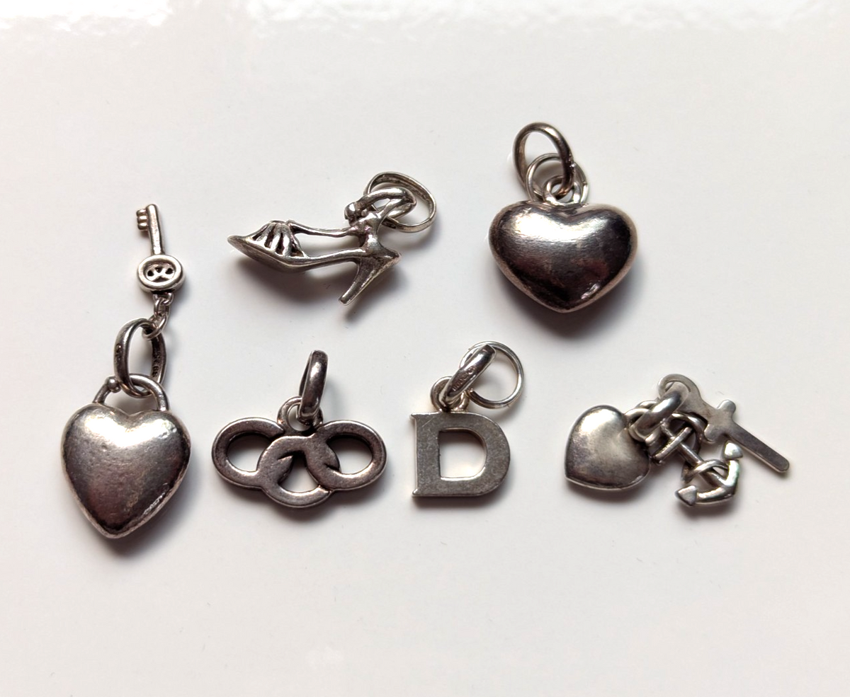 Links of London Charms Hearts Shoe Letter D Logo 18.4g 6x Job Lot LoL Stamp
