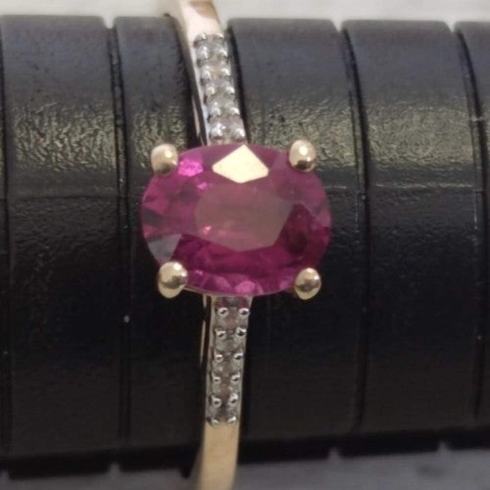 9ct Gold Ring Tourmaline Diamond Stones Size S Hallmark October Birthstone 2.4g