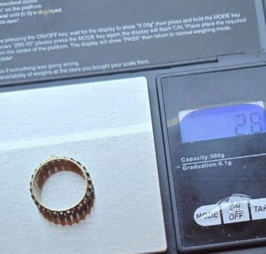 9ct Yellow Gold Silver CZ Full Eternity Ring Size P Hallmark Two Tone Band 2.8g