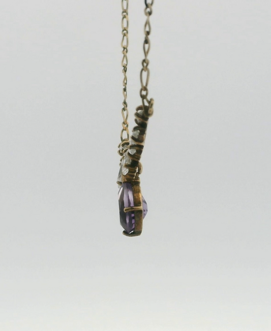 9ct Yellow Gold Necklace Amethyst Stones 9ct Stamped 23cm Long
