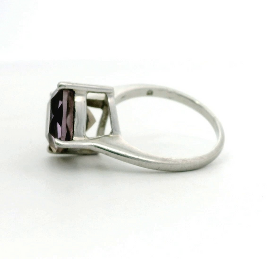 Silver Ring Purple Amethyst Stone Size N 925 Sterling Stamped 3.8g Prong Setting