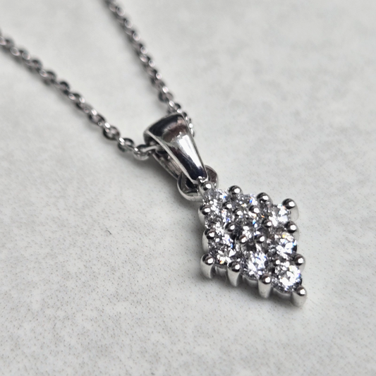 925 Sterling Silver CZ Cluster Pendant Necklace Rhombus Diamond Shape Link Chain