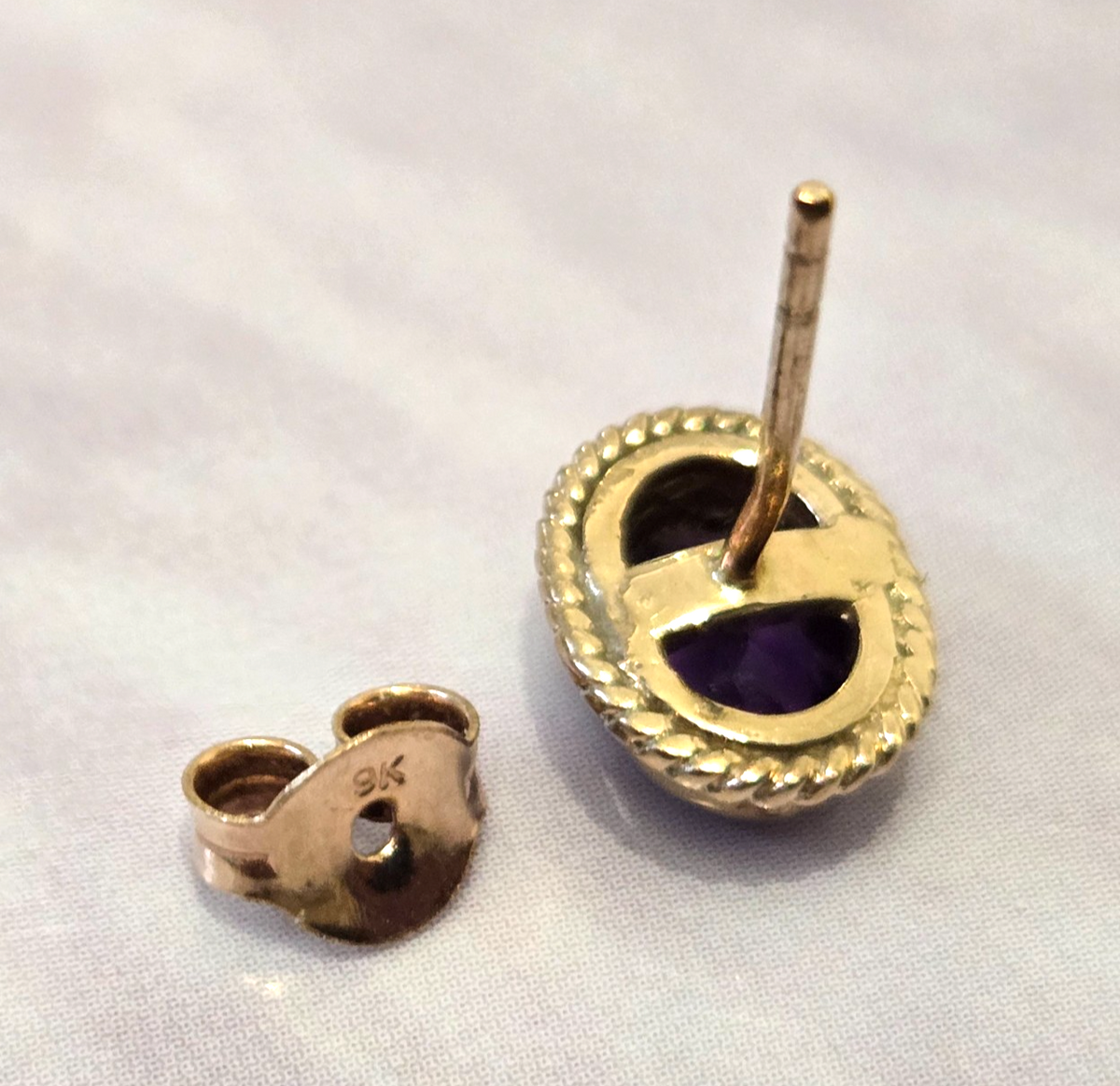 Amethyst Stud Earrings 9ct Yellow Gold Butterfly Backs Hallmarked Purple Stones