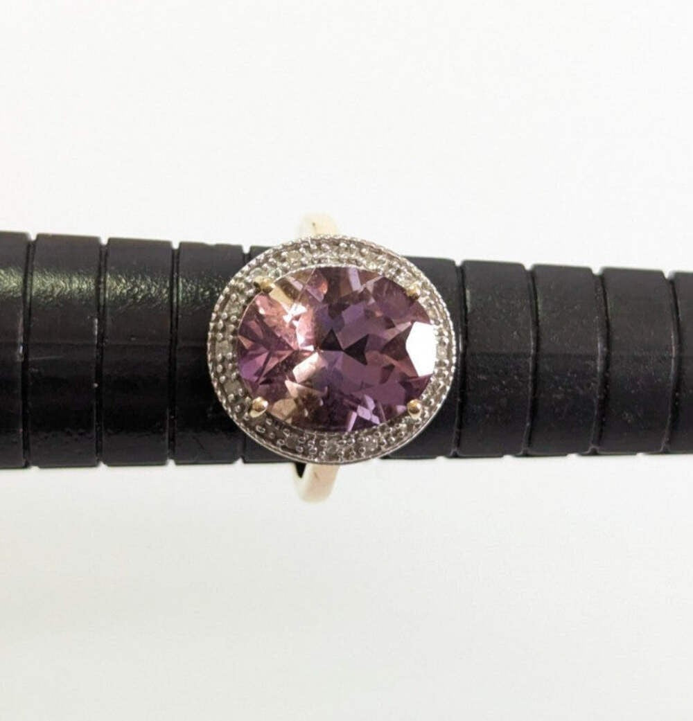 9ct Gold Ring Amethyst and Diamond Oval Cut Size K Hallmarked 4g