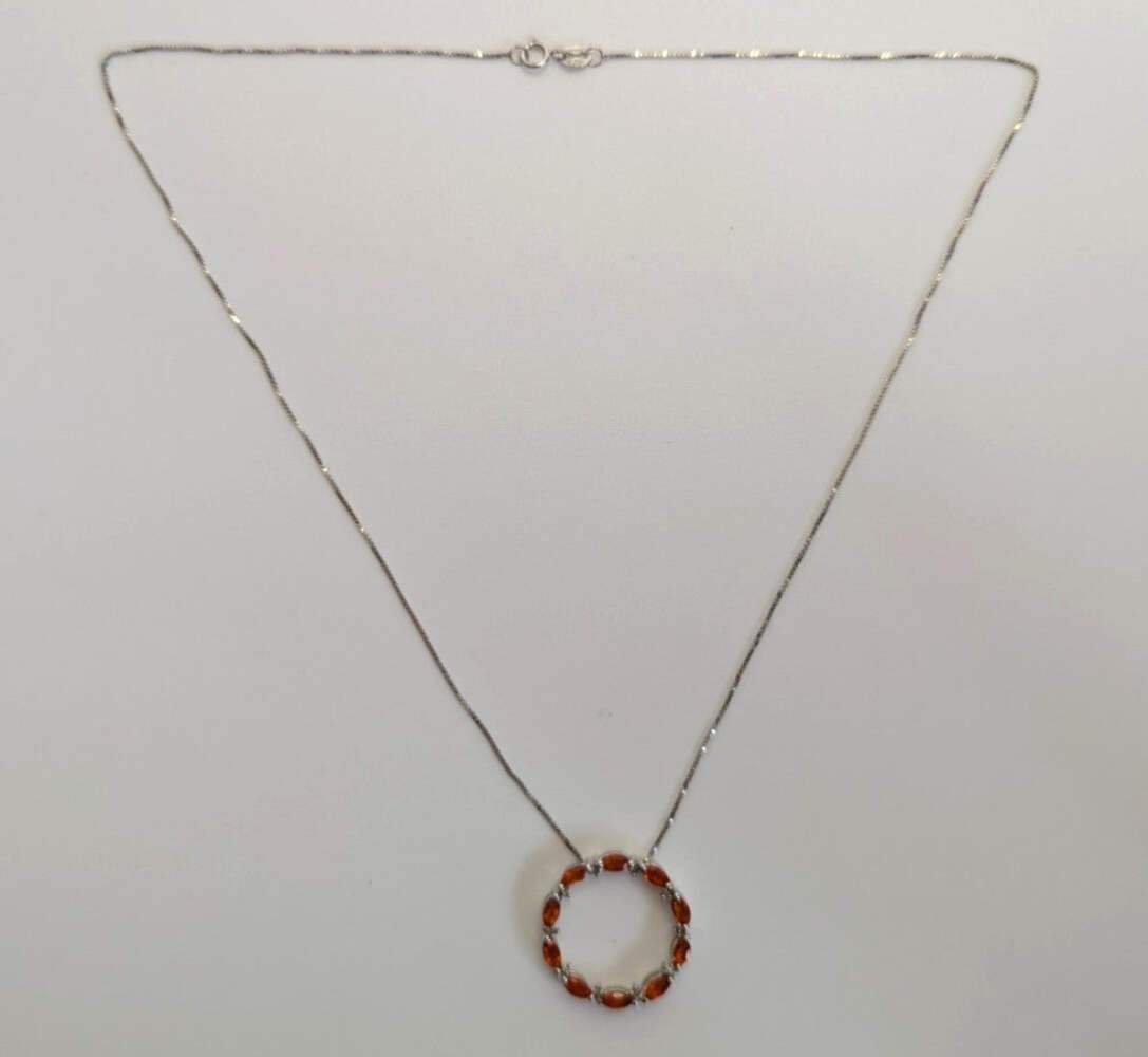 Silver Necklace Fire Opal Diamond Stones 925 Stamped 48cm Long 3.3g