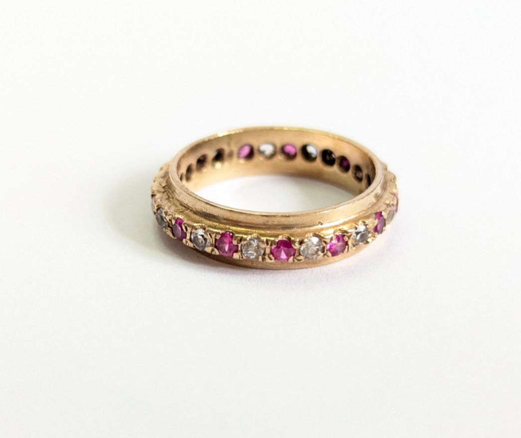 9ct Gold Eternity Ring Ruby Cubic Zirconia Hallmarked Size P 1/2