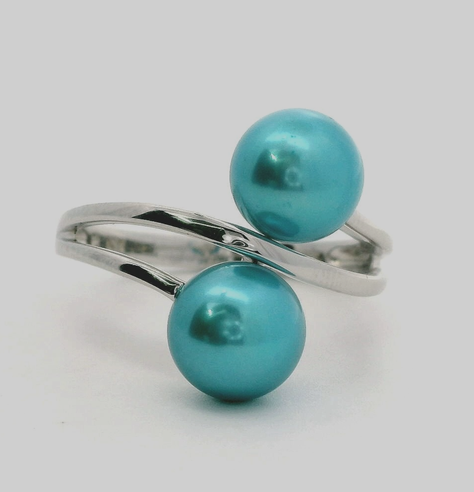 Silver Statement Ring Pearl Stones 925 Stamped Size P 1/2 Two Stone Setting 4.8g