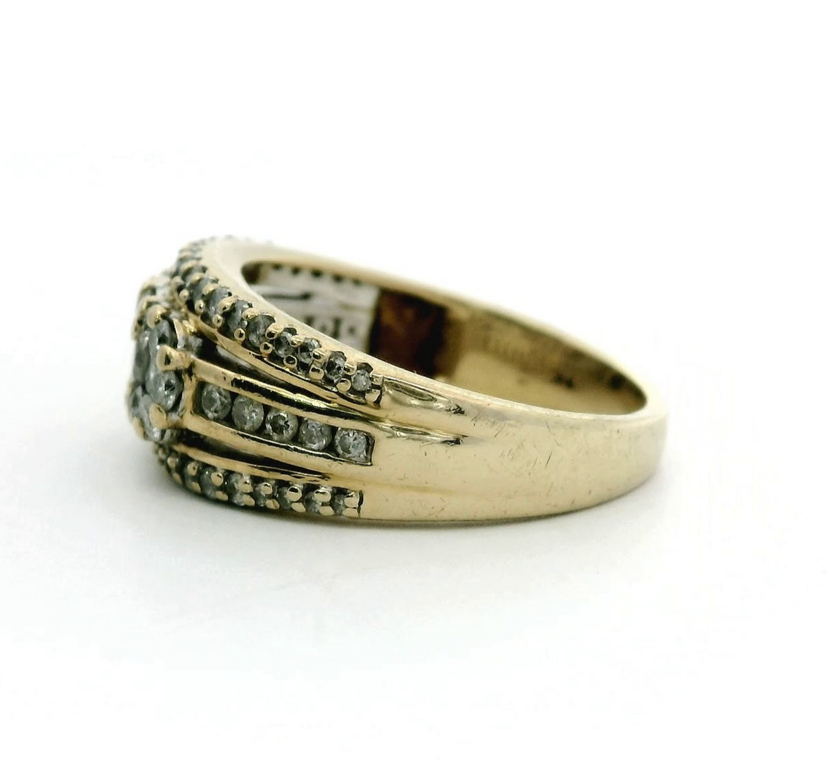 Diamond 9ct Yellow Gold Ring Wide Band Cluster Hallmarked Setting Size N 4.5g