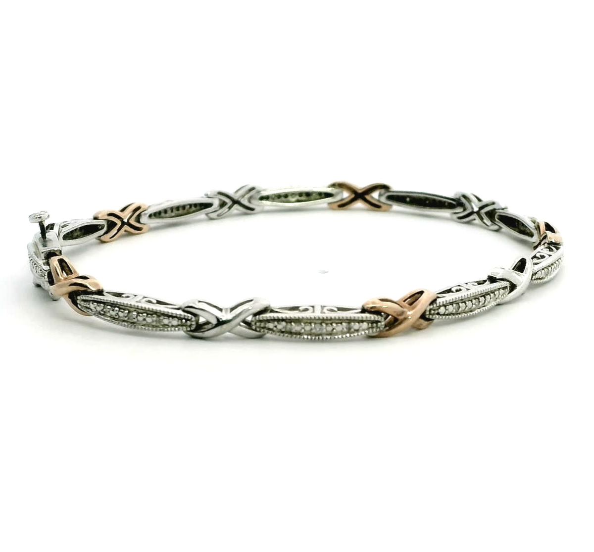 Gold Silver XO Hugs and Kisses Diamond Tennis Bracelet 925 375 Stamped 19cm Long