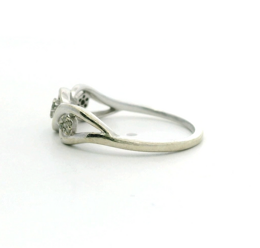 9ct White Gold Ring Diamond Stones Infinity Style Band Hallmarked Size N 1.2g