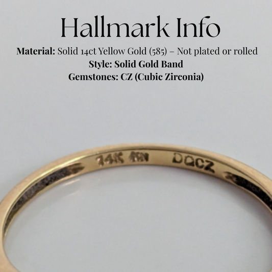 14ct Gold Wishbone Ring Cubic Zirconia Solid Band Hallmark Size O