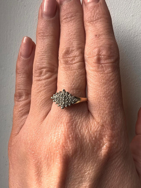 Diamond Cluster Ring 9ct Yellow Gold Size L 1/2 Hallmark 375 25 April 2.4g