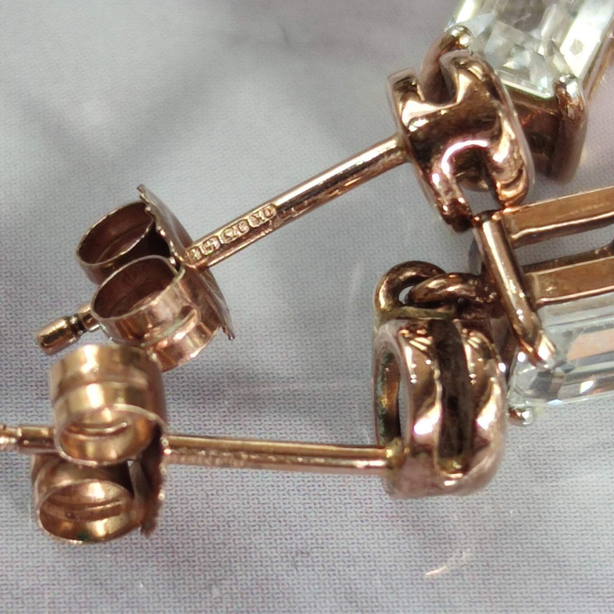 Vintage 9ct Rose Gold White Topaz Diamond Dangle Drop Earrings 29mm Hallmarked