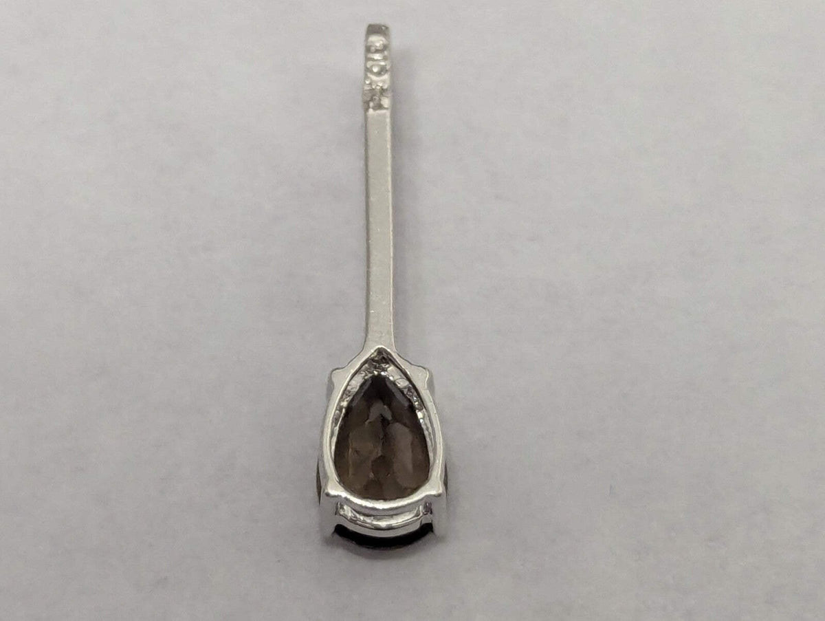 9ct White Gold Necklace Pendant Quartz and Diamond Stones Hallmark 25mm x 6mm