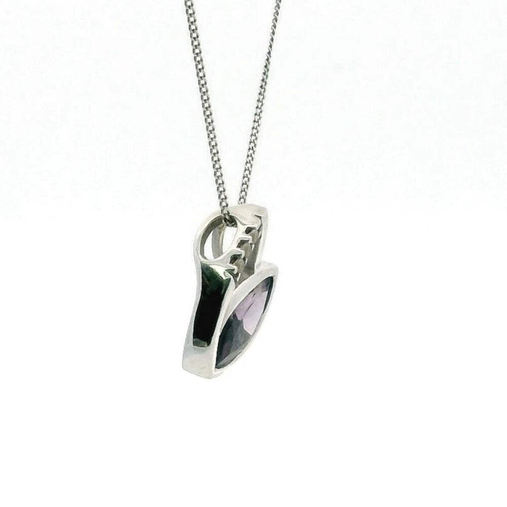 9ct White Gold Pendant Necklace Amethyst & Diamond Stones Hallmarked 49cm Long