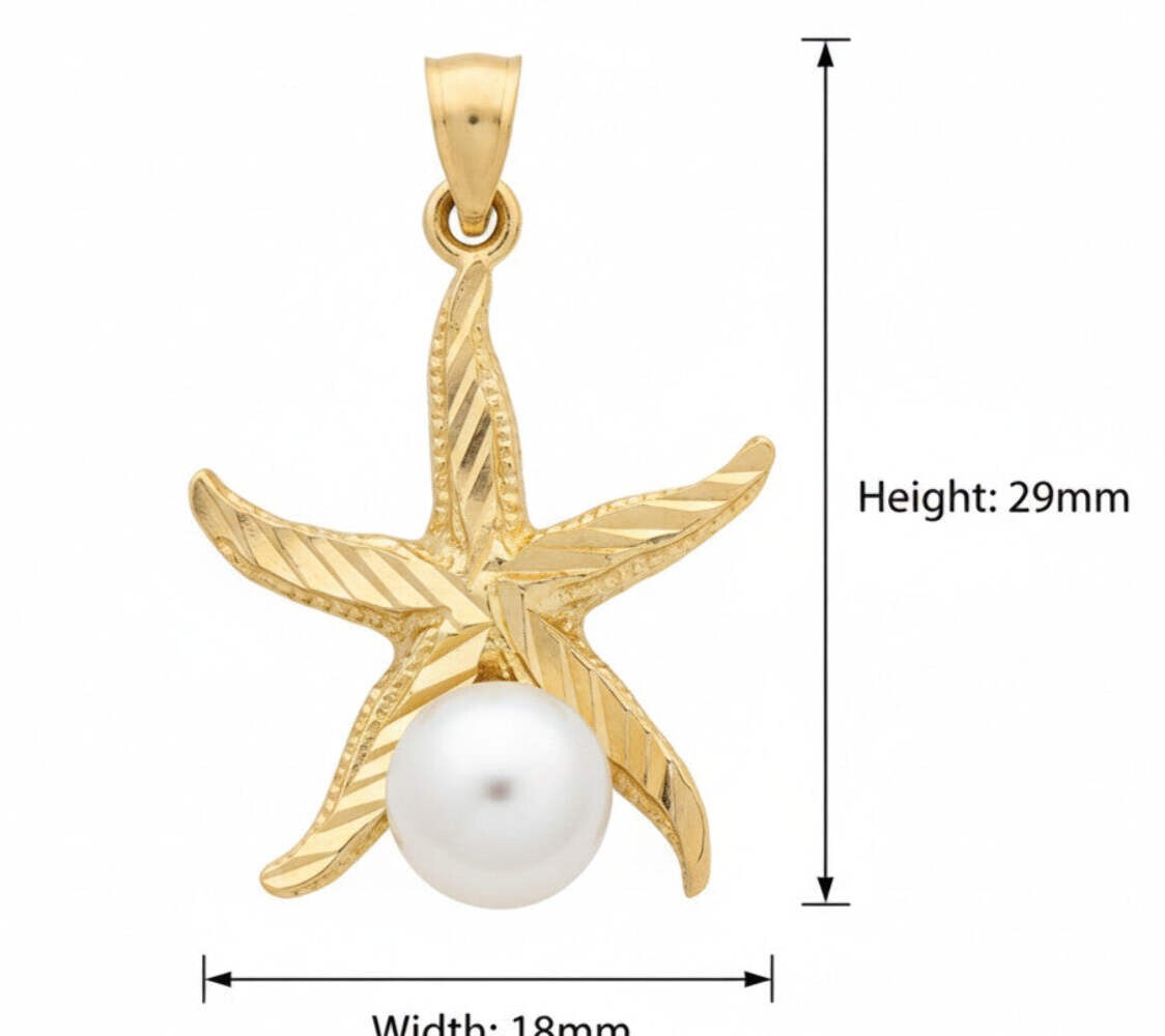 14ct Yellow Gold Starfish Pendant White Pearl Stones 14ct Stamped 18mm x 29mm