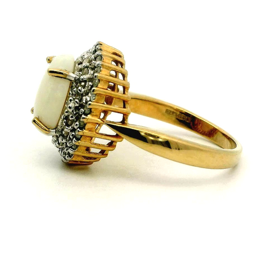 9ct Gold Cocktail Ring Opal Diamond Gemstones Size K 1/2 Hallmarked 3.4g