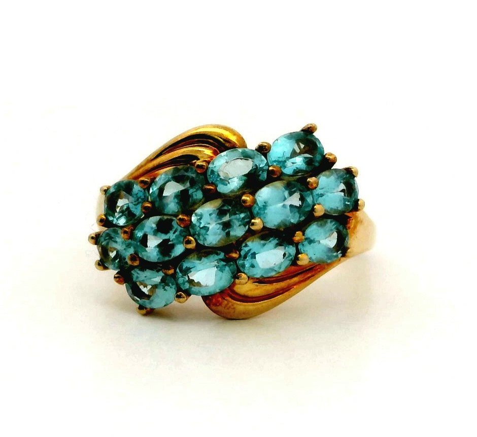 9ct Gold Statement Ring Aquamarine Size N 1/2 Hallmarked March Birthstone 3.7g