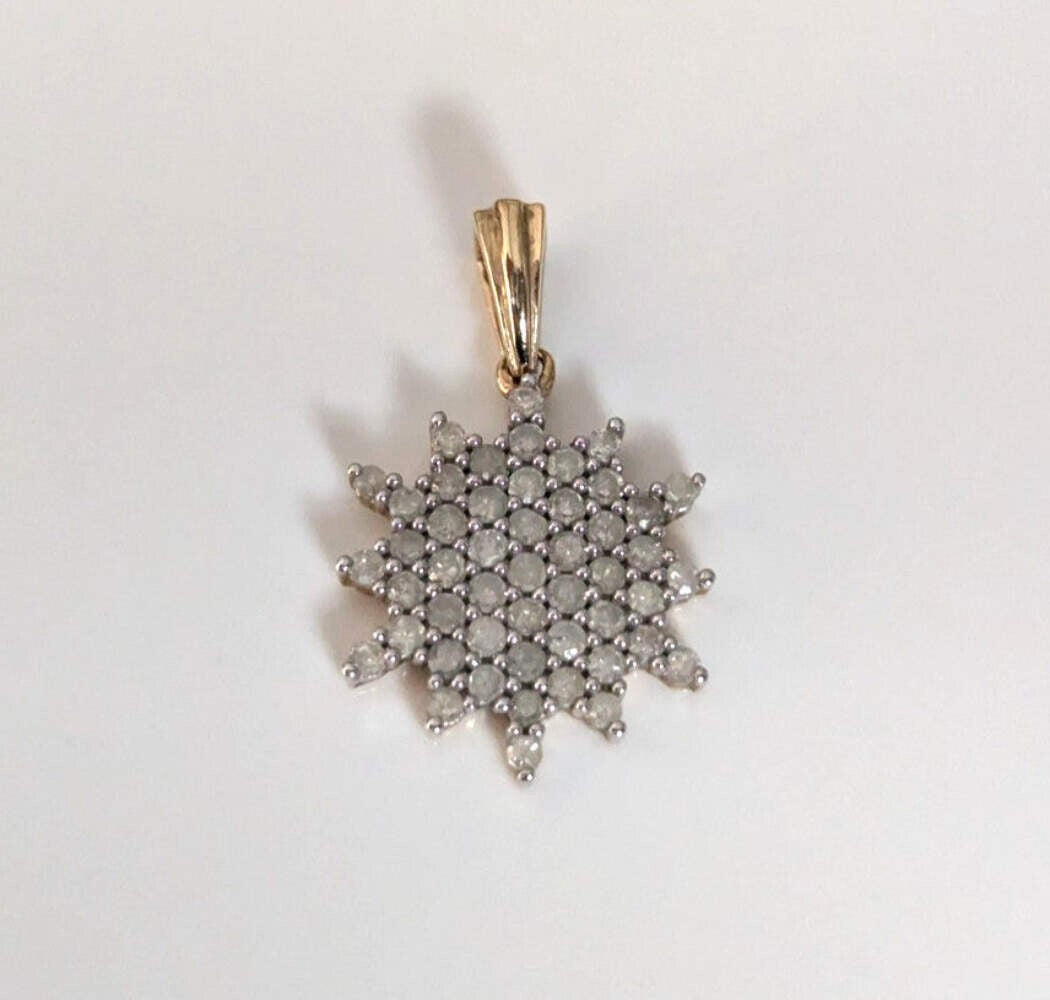 Vintage 9ct Gold Diamond Snowflake Starburst Cluster Pendant Gold Setting 1.6g