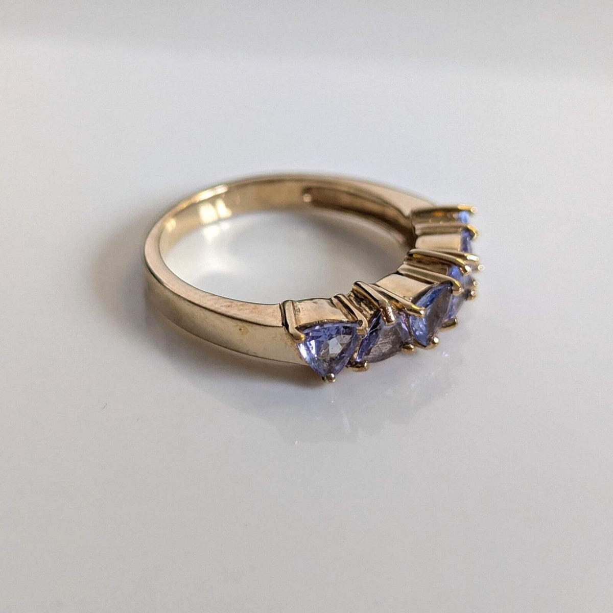 9ct Gold Ring Tanzanite Trillion Cut Solid Band Hallmark Size N