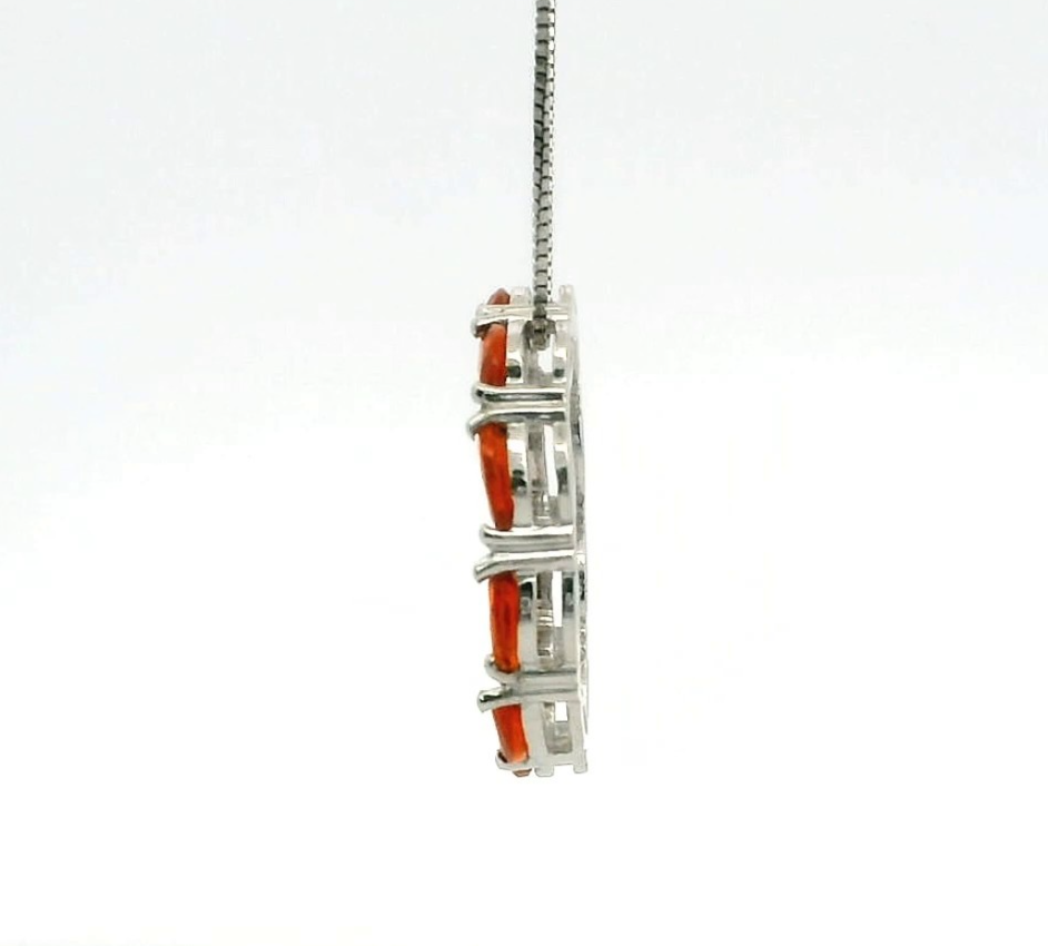 Silver Necklace Fire Opal Diamond Stones 925 Stamped 48cm Long 3.3g