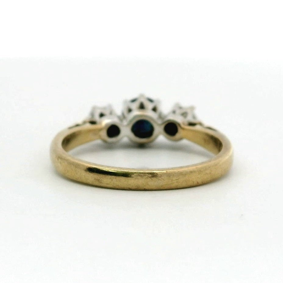 9ct Yellow Gold Sapphire & Diamond Ring UK Hallmark Size M 1/2 2.8g