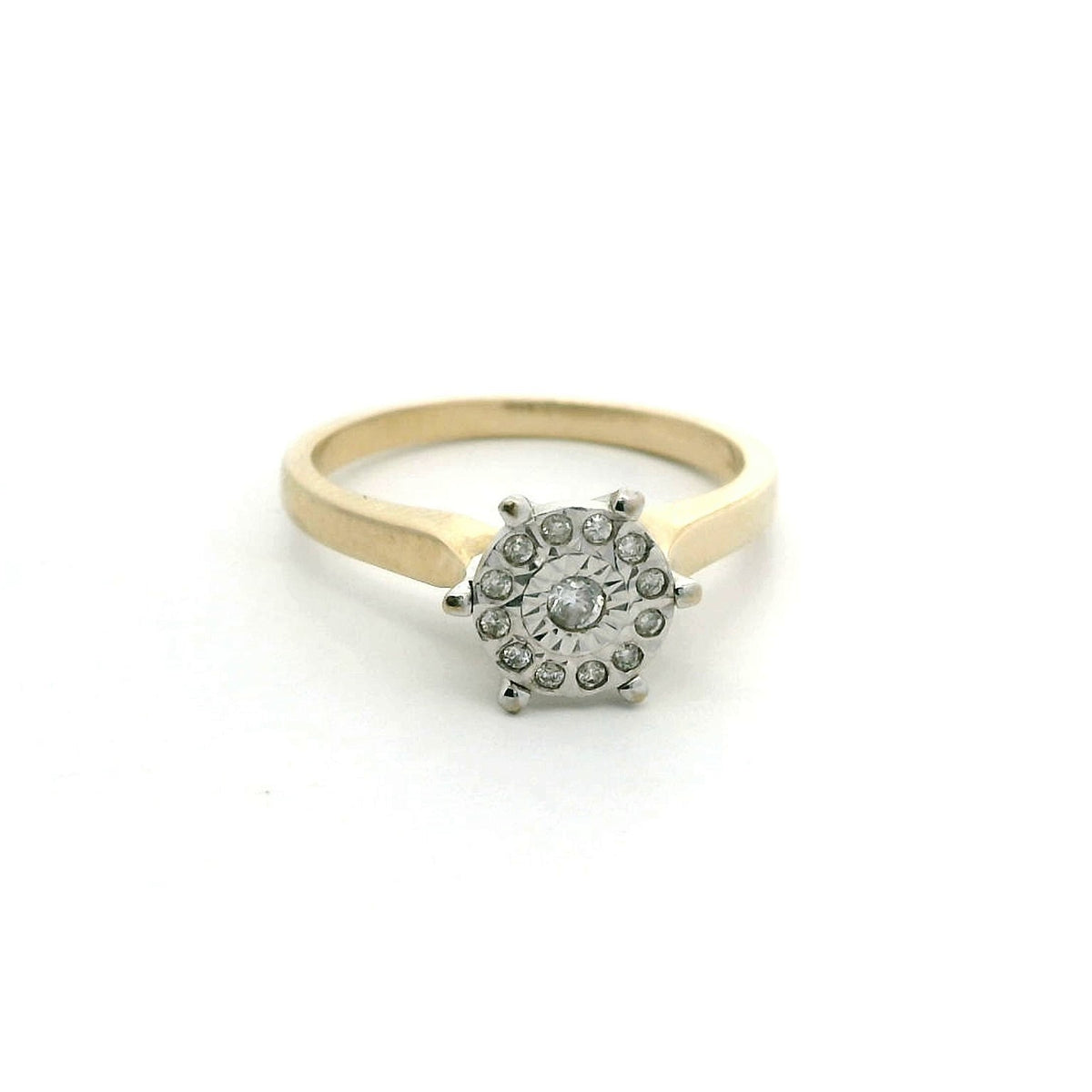 9ct Yellow Gold Engagement Ring 0.10ct Diamond Size P UK Hallmark 3.3g