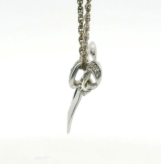 Silver Necklace Diamond Accented Bow Pendant 925 Stamped 44cm Long 3.1g