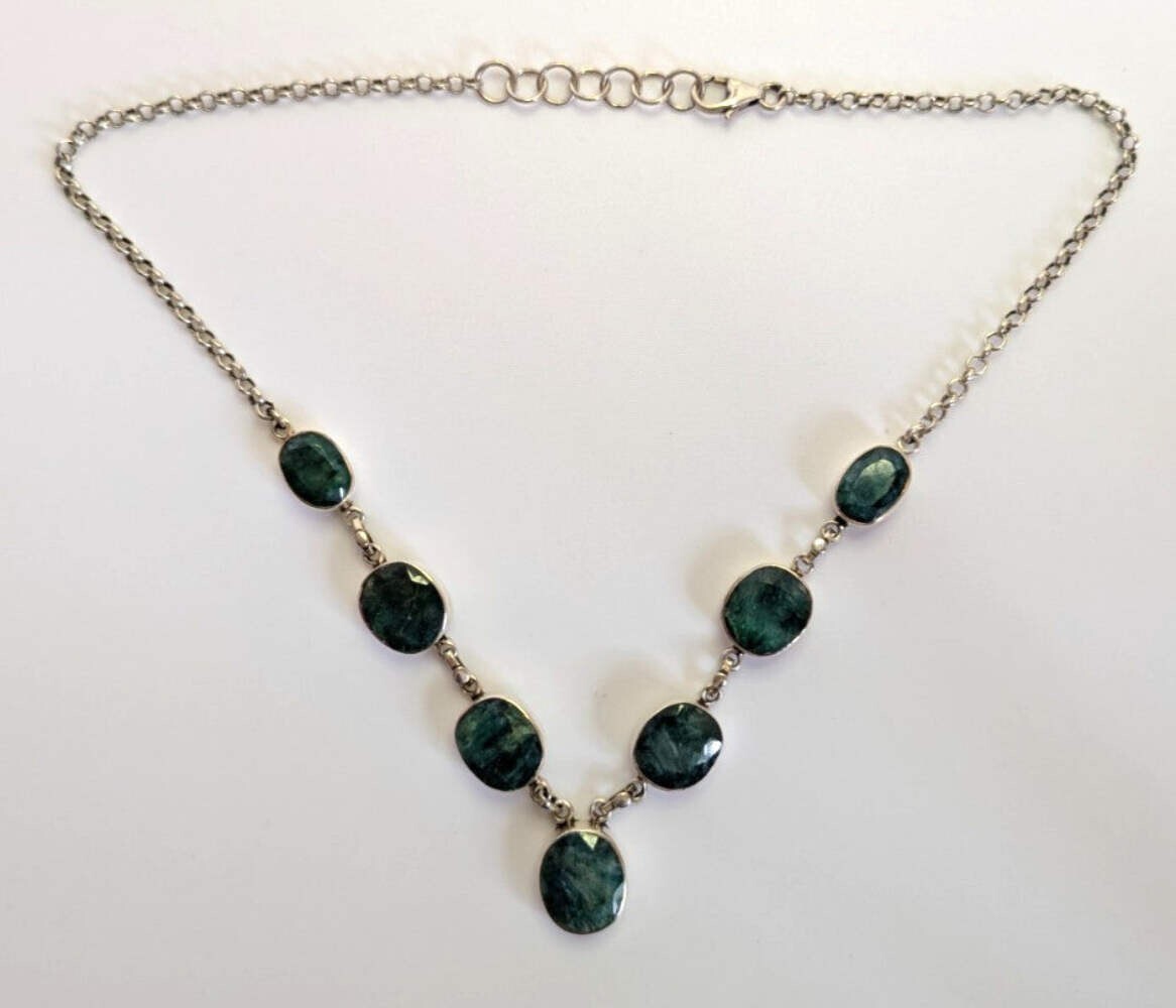 Silver Necklace Emerald Rough Stones 925 Stamped 48cm Long 28.2g