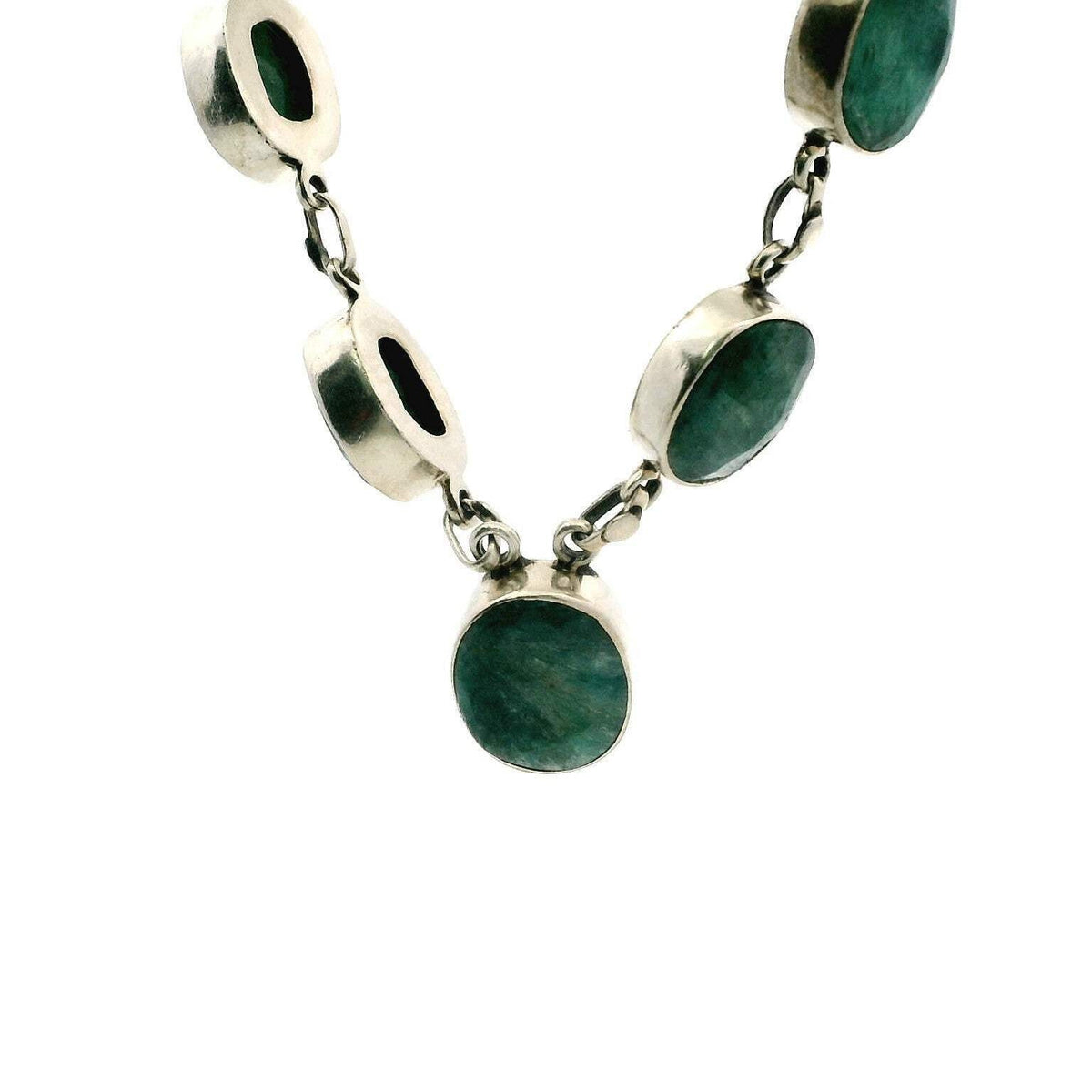 Silver Necklace Emerald Rough Stones 925 Stamped 48cm Long 28.2g