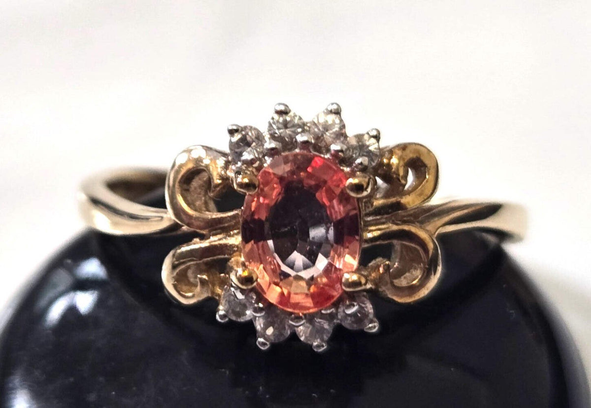 9ct Gold Orange White Sapphire Ring Size R Hallmarked 375 September 2.6g