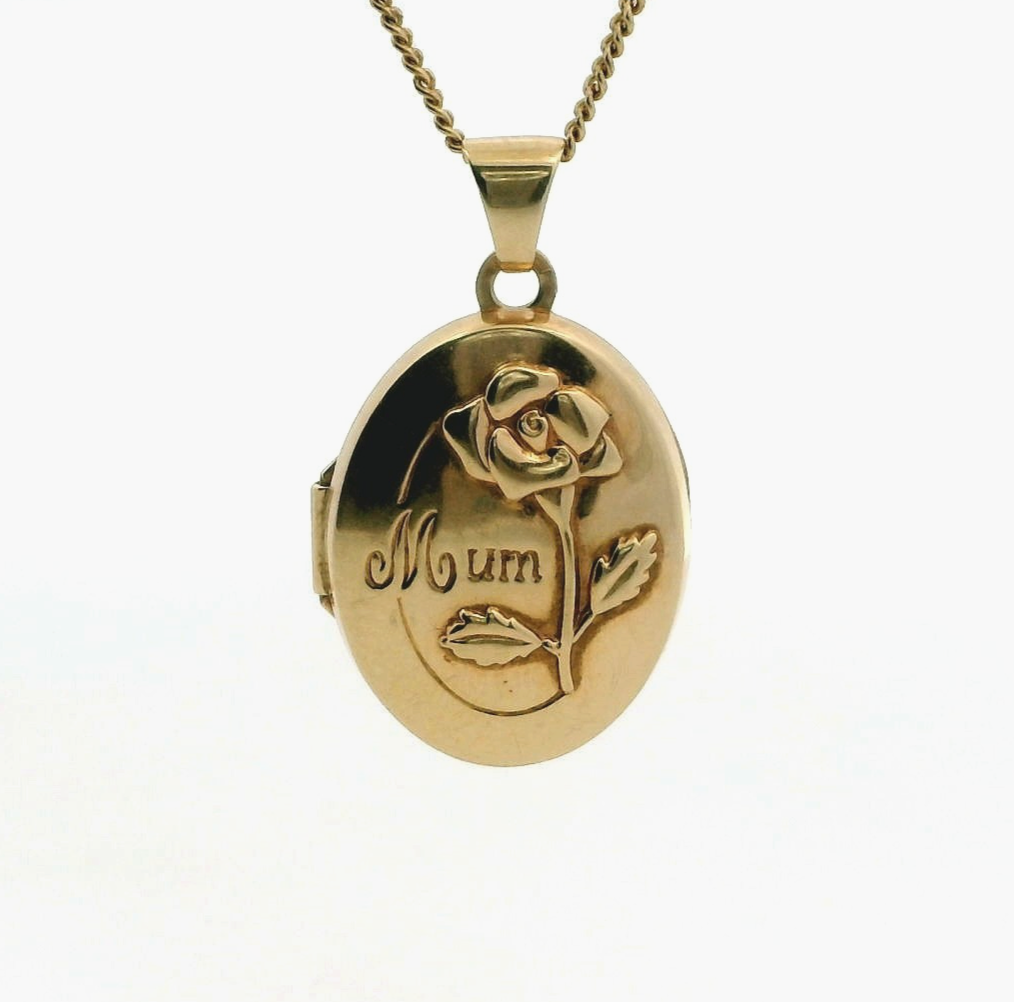 9ct Gold MUM Photo Locket Mother Keepsake Pendant Hallmarked 1.9g 23mm x 17mm