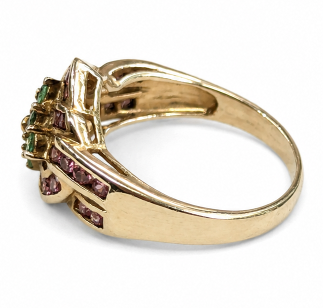 9ct Gold Tourmaline & Topaz Gemstone Ring Hallmarked Size N