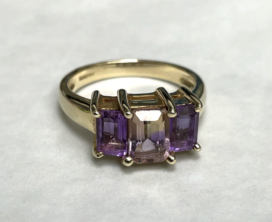 9ct Gold Ring Amethyst And Ametrine Hallmarked Size N Half