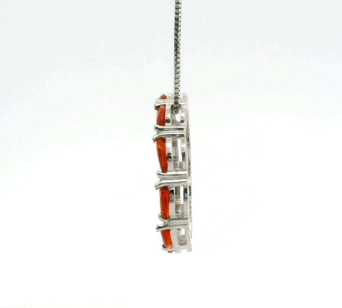 Silver Necklace Fire Opal Diamond Stones 925 Stamped 48cm Long 3.3g