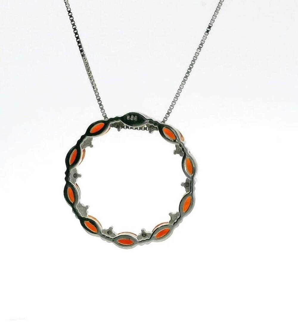 Silver Necklace Fire Opal Diamond Stones 925 Stamped 48cm Long 3.3g