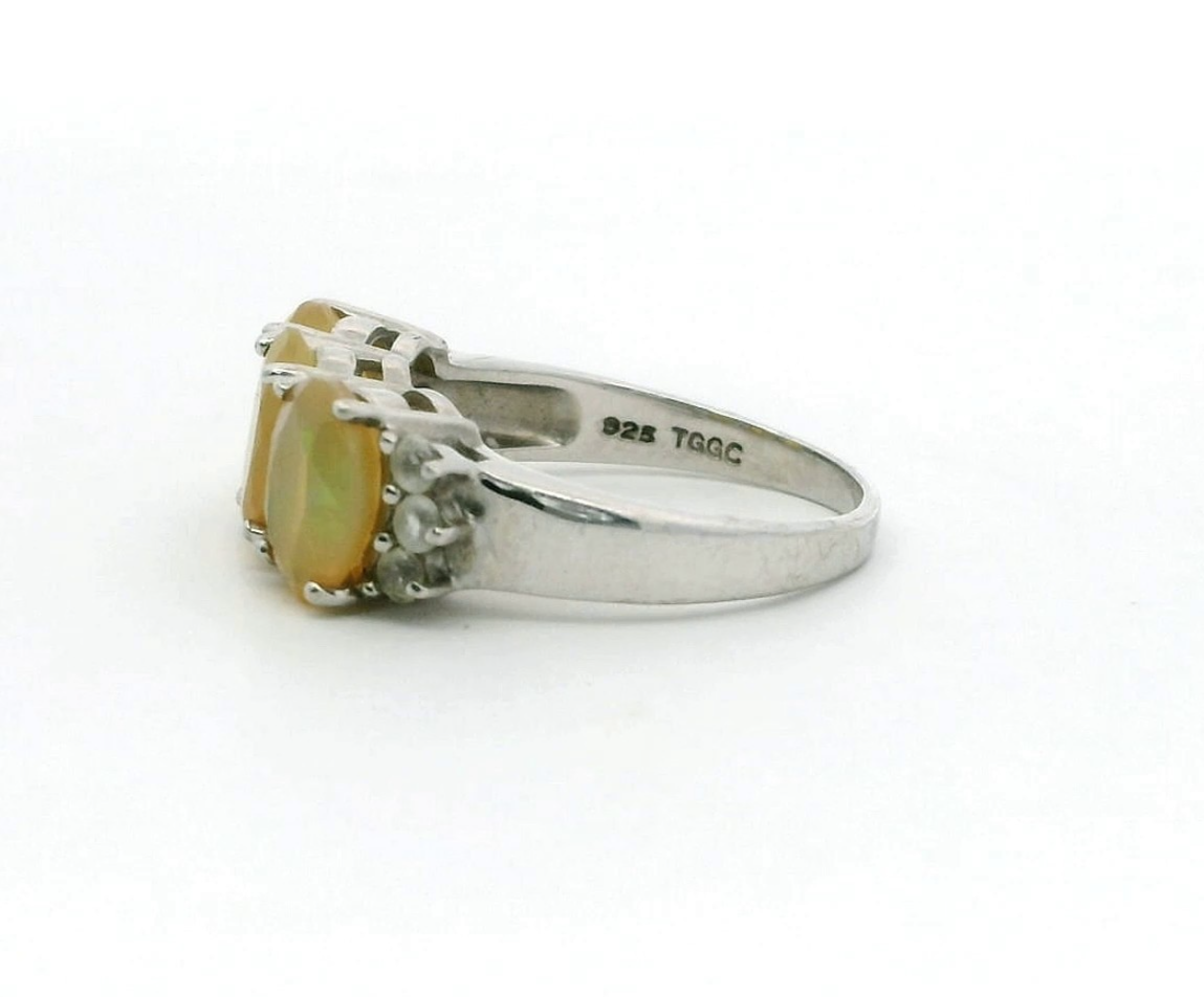 Silver Ring Opal Topaz 925 Stamped Size N 1/2 Certificate 3.4g