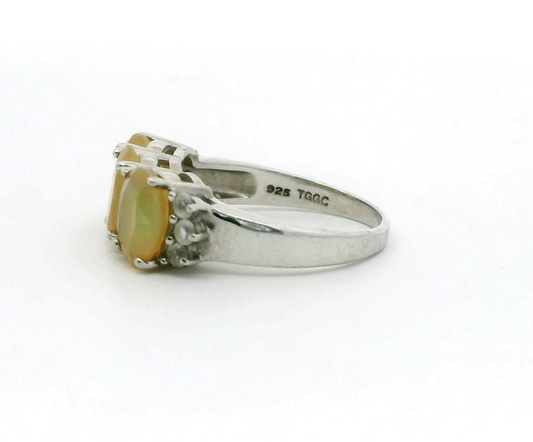 Silver Ring Opal Topaz 925 Stamped Size N 1/2 Certificate 3.4g