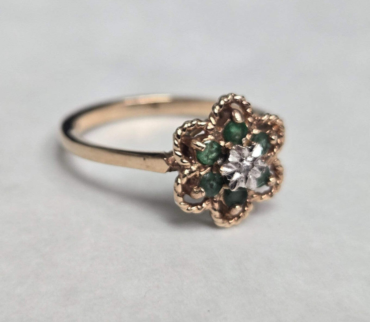 9ct Gold Ring Emerald & Diamond Hallmark Size N 1/2