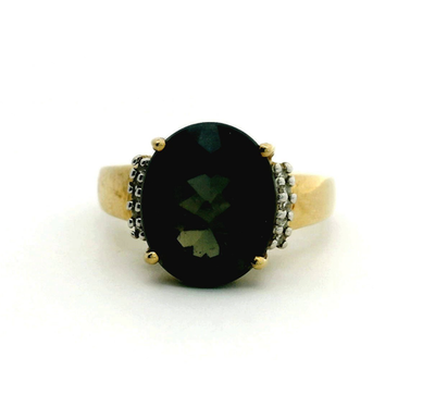 9ct Gold Ring Quartz Diamond Gemstones Size O Hallmarked 375 Cocktail 3.2g