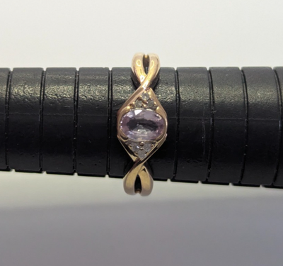 9ct Gold Ring Sapphire Diamond Stones Size N 1/2 375 Stamped 2g Crossover Band