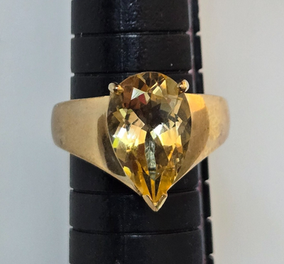 9ct Gold Solitaire Statement Ring Citrine Stone Size N 1/2 Hallmarked