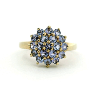 9ct Gold Ring Tanzanite Cluster Size O 1/2 Hallmarked 2.9g December Birthstone