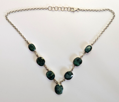 Silver Necklace Emerald Rough Stones 925 Stamped 48cm Long 28.2g