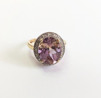 9ct Gold Ring Amethyst and Diamond Oval Cut Size K Hallmarked 4g