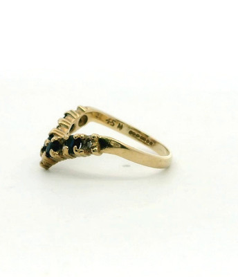 9ct Gold Wishbone Ring Sapphire and Diamonds Hallmark Size N