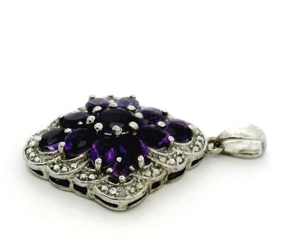 Silver Pendant Amethyst Stones 925 Stamped Diamond Shape 3.3g Prong Setting
