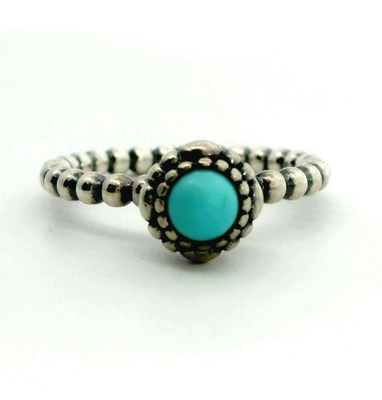 Pandora Silver Ring Turquoise 925 ALE Stamped Size O 1/2 December Birthstone
