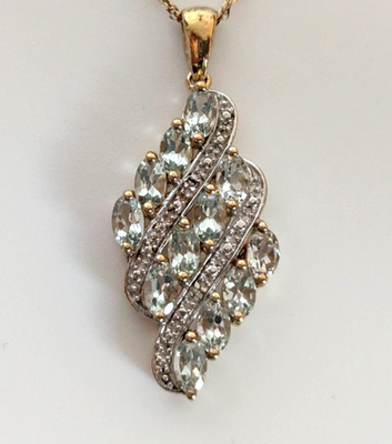 Silver Necklace Aquamarine Stones Gold Plated 48cm Long 4.6g 925 Stamped