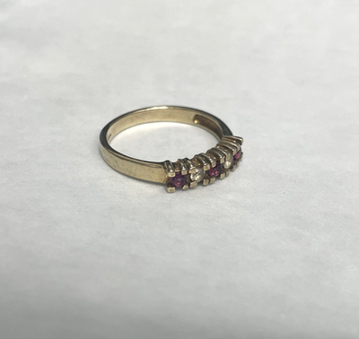 9ct Gold Ring Garnet And Quartz Solid Band Hallmarked Size O
